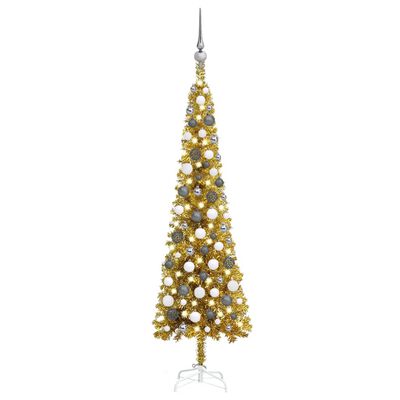 vidaXL Slim Christmas Tree with LEDs&Ball Set Gold 47.2"