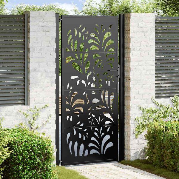 vidaXL Garden Gate Black 39.4x78.7" Steel Wave  Design