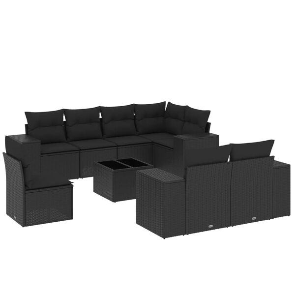 vidaXL Garden Sofa Set Black PE rattan, powder-coated steel, tempered glass