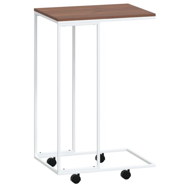vidaXL Side Table White and Brown Engineered wood, iron Small Portable