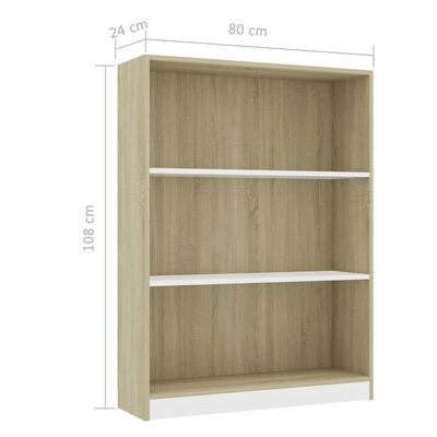 vidaXL Bookshelf White and Sonoma Oak 31.5"x9.4"x42.5" Engineered Wood