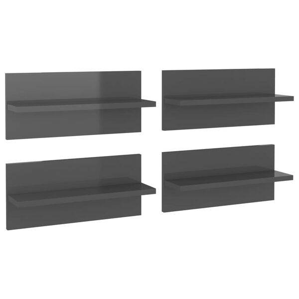 vidaXL Wall Shelf Set of 4 High gloss grey Engineered wood Small