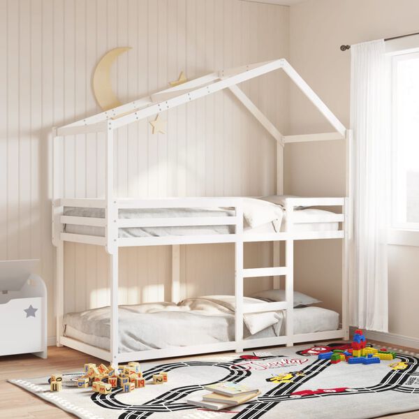 vidaXL Kids'Bed Roof White Solid pine wood 83.9 in x 37.6 in x 56.9 in