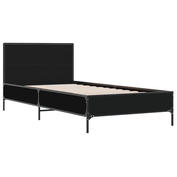 vidaXL Bed Frame Black Engineered wood, metal Single Modern Bed Frame