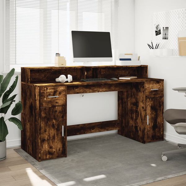 vidaXL Desk Smoked Oak Engineered Wood 63 inch width Desk Rectangular