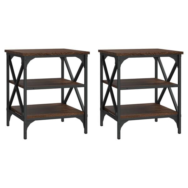 vidaXL Side Table Set of 2 Brown Oak Engineered Wood, Steel Standard