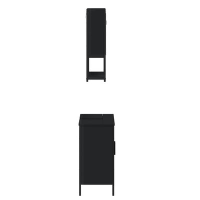 Tall slim cabinet door and a bottom cabinet with single door, both in black.