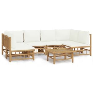 vidaXL Garden Lounge Set Cream White Bamboo, Polyester Large Modular