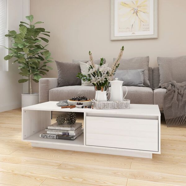 vidaXL Coffee Table White Solid pinewood 43.3x19.7x13.2 in Coffee Table