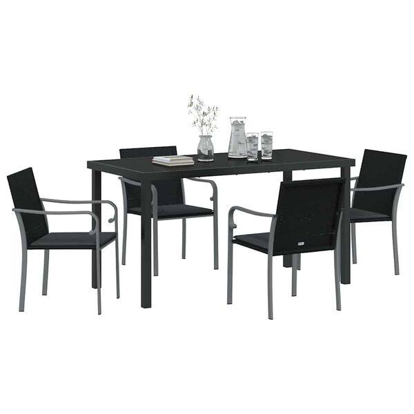 vidaXL Garden Dining Set 5 pcs Black Poly rattan