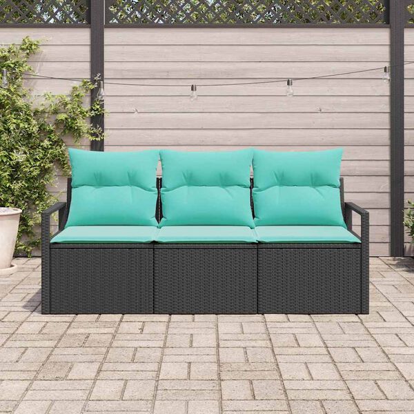 vidaXL Sofa Set 3 pcs Black Poly Rattan