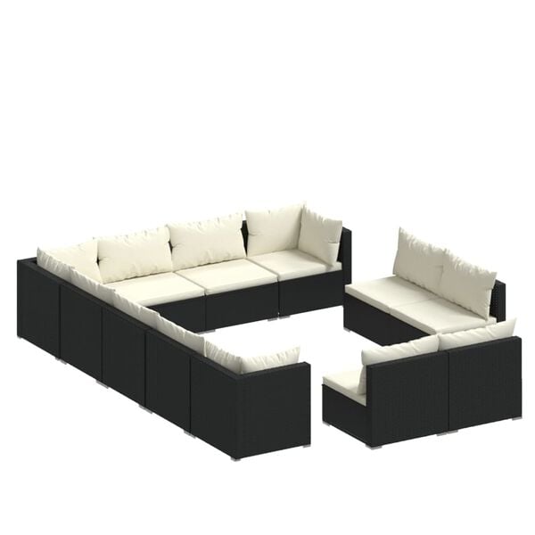vidaXL Garden Lounge Set Black PE Rattan Large Modular