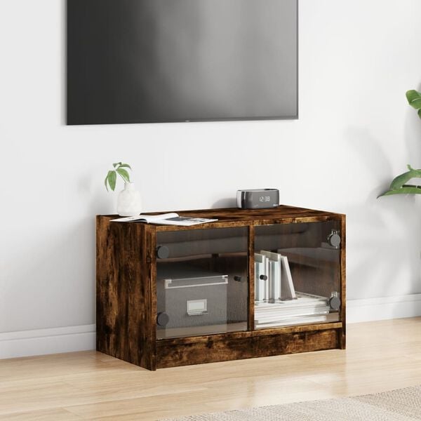 vidaXL TV Cabinet Smoked Oak Engineered Wood, Glass Medium TV Cabinet