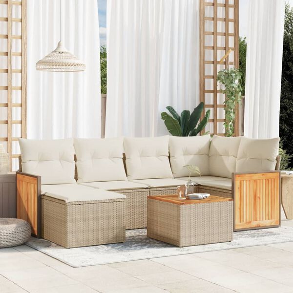 vidaXL Garden Sofa Set Beige PE Rattan 7 Piece Water-resistant materials