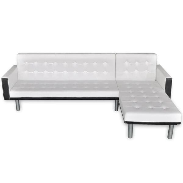 vidaXL Sofa Bed White and Black Faux Leather, Wood, Plywood Large