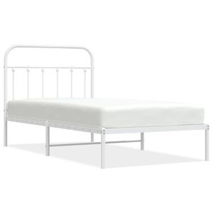 vidaXL Bed Frame White Powder-Coated Steel Twin Bed Frame Rectangular