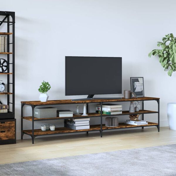 vidaXL TV Cabinet Smoked Oak 78.7x11.8x19.7" Engineered Wood and Metal