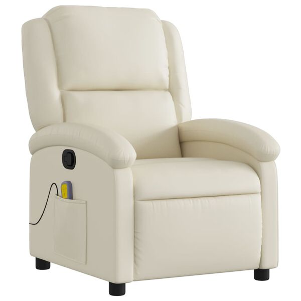 vidaXL Massage Recliner Chair Cream Faux Leather, Metal, Plywood Standard
