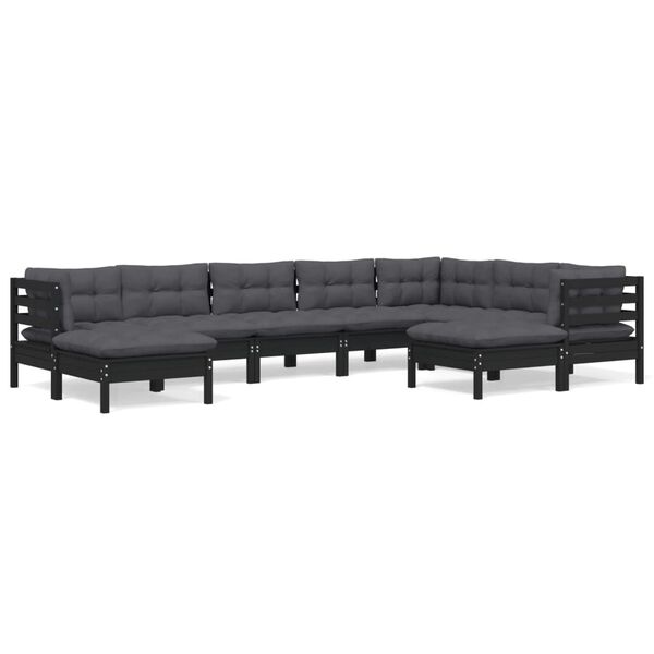 vidaXL Garden Lounge Set Black Solid Pine Wood, Fabric Large Modular