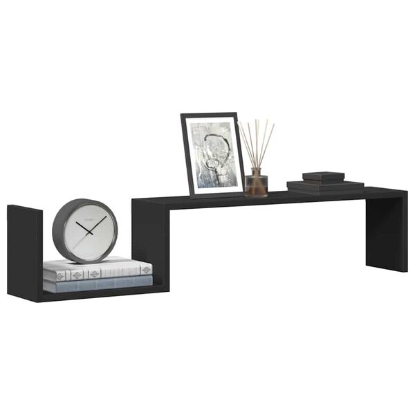 vidaXL Wall Shelf Set of 2 Black Engineered wood