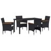 vidaXL Garden Dining Set with Cushion 5 pcs Black Poly Rattan