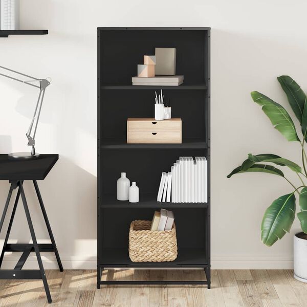 vidaXL Bookcase Black Engineered wood, metal Medium Bookcase