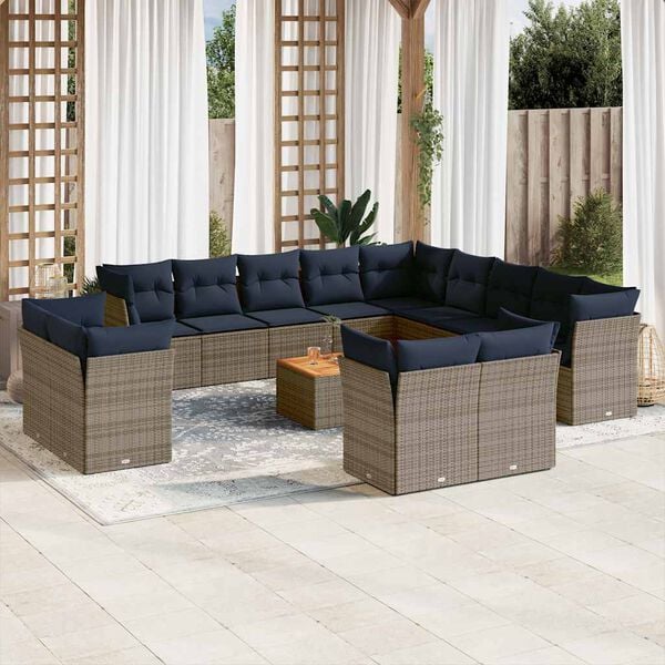 vidaXL 14 Piece Patio Sofa Set with Cushions Gray Poly Rattan