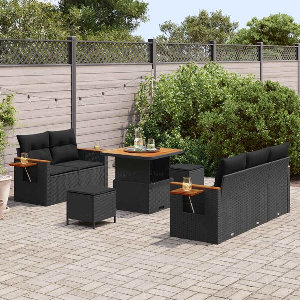 vidaXL Garden Sofa Set 8 pcs Black Poly Rattan and Powder-Coated Steel