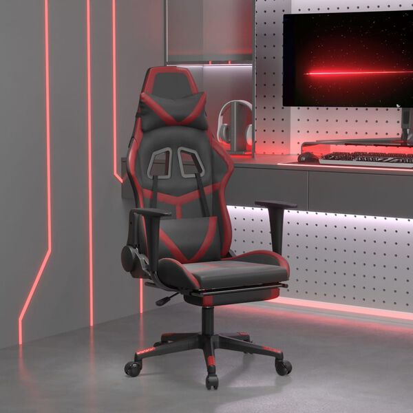 vidaXL Gaming Chair with Footrest Black and Wine Red Faux Leather