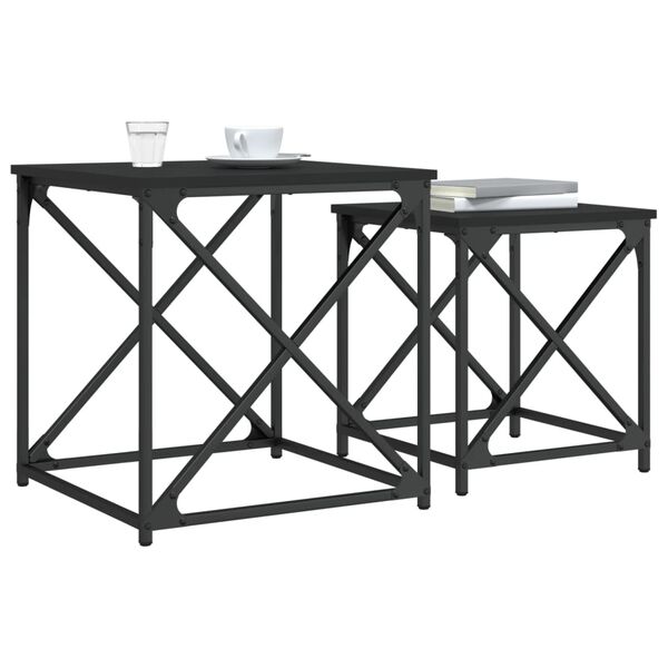 vidaXL Nesting Coffee Table Set of 2 Black Engineered wood, metal Small