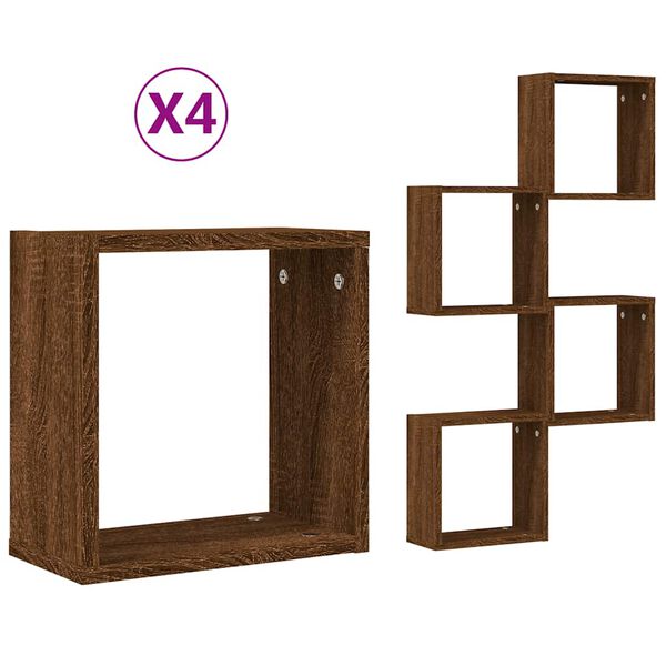 vidaXL Wall Cube Shelves 4 pcs Brown Oak 11.8x5.9x11.8"