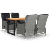 vidaXL 5 Piece Patio Dining Set with Cushions Poly Rattan Light Gray