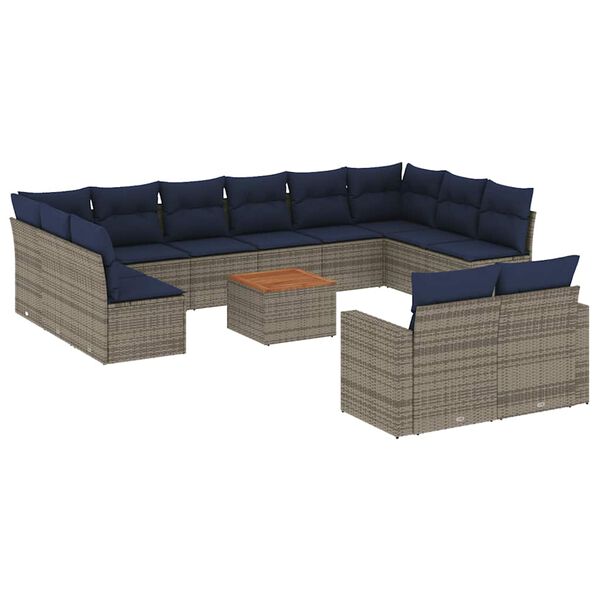 vidaXL 13 Piece Patio Sofa Set with Cushions Gray Poly Rattan