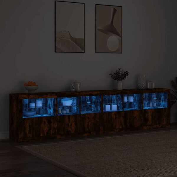 vidaXL Sideboard with LED Lights Smoked Oak 111.4"x14.6"x26.4"