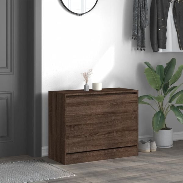 vidaXL Shoe Cabinet Brown Oak Engineered Wood Compact Shoe Cabinet