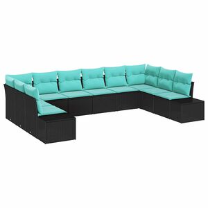 vidaXL Garden Sofa Set 10 pcs Black and Turquoise Poly Rattan