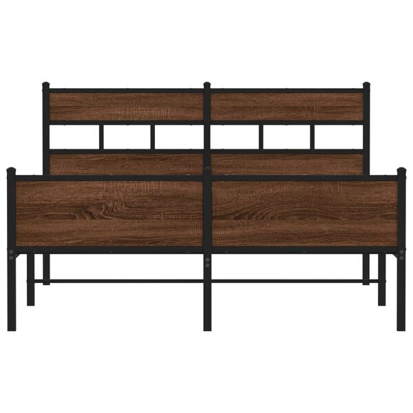 vidaXL Bed Frame Brown Oak Steel, Engineered Wood 55.1x78.7 in Bed Frame