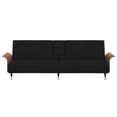 vidaXL Sofa Bed with Cup Holders Black Velvet
