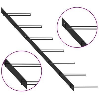 Same diagonal wine rack as image 7 with two pink circular insets highlighting corner details of the rack.