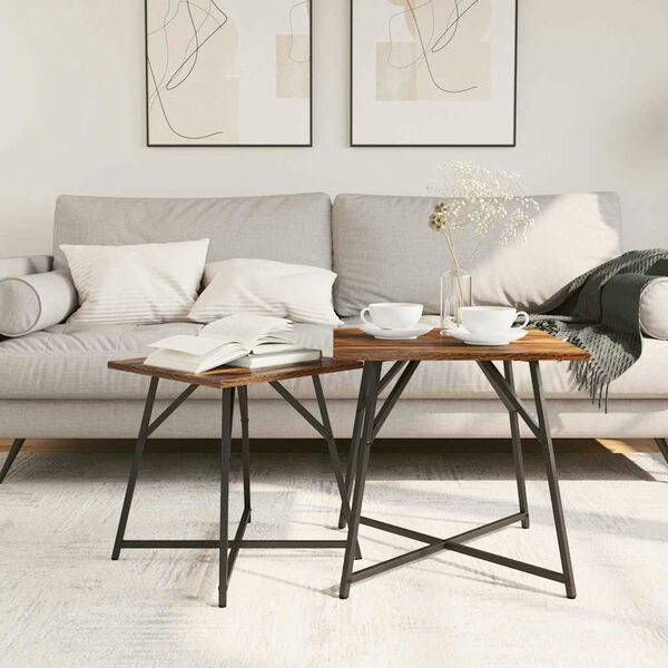 vidaXL Side Table Set 2 pcs Smoked oak and Black 19.7" x 19.7" x 19.7