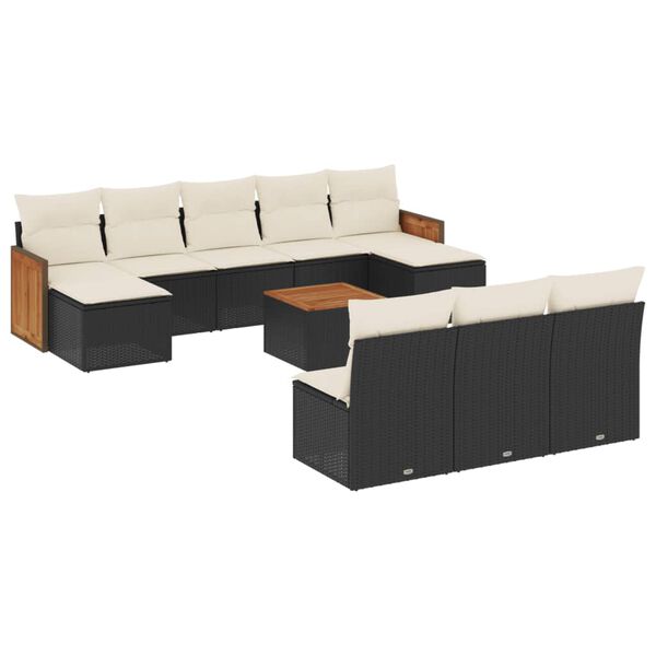 vidaXL Garden Sofa Set Black PE rattan, powder-coated steel, acacia wood