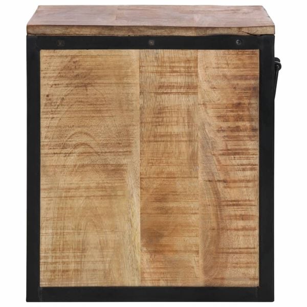 vidaXL Bedside Cabinet Natural wood, black Solid mango wood, iron Small