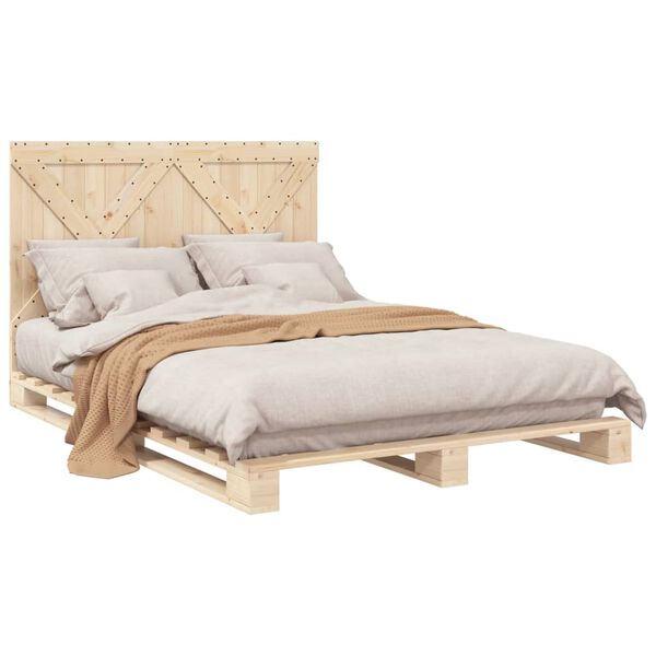 vidaXL Bed Frame Natural Pine Solid Pine Wood 55.1 x 78.7 in Durable