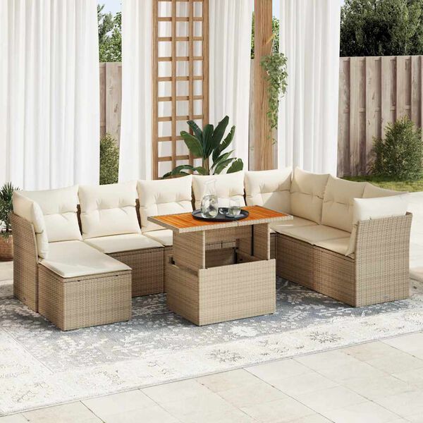 vidaXL Garden Sofa Set Beige PE rattan Large Storage Garden Sofa Set