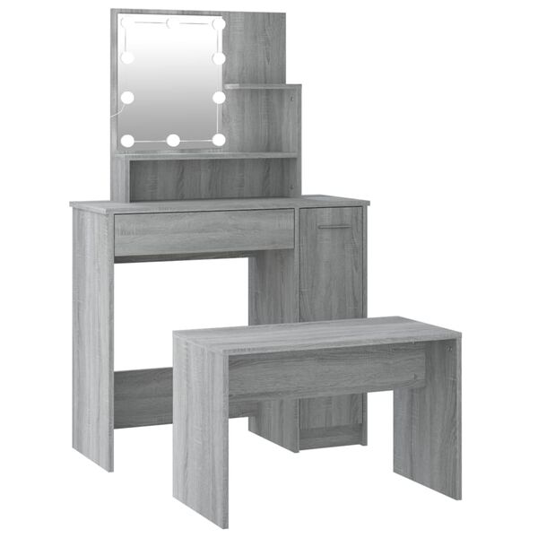 vidaXL Dressing Table Set With Led Gray Sonoma Engineered wood, acrylic