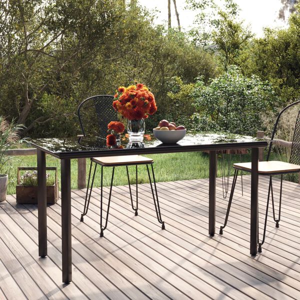 vidaXL Dining Table Black Powder-coated steel, tempered glass