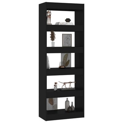 vidaXL Book Cabinet/Room Divider Black 23.6"x11.8"x65.4" Engineered Wood