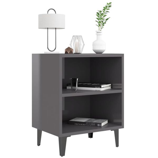 vidaXL Bed Cabinet High gloss grey Engineered wood, metal Bed Cabinet