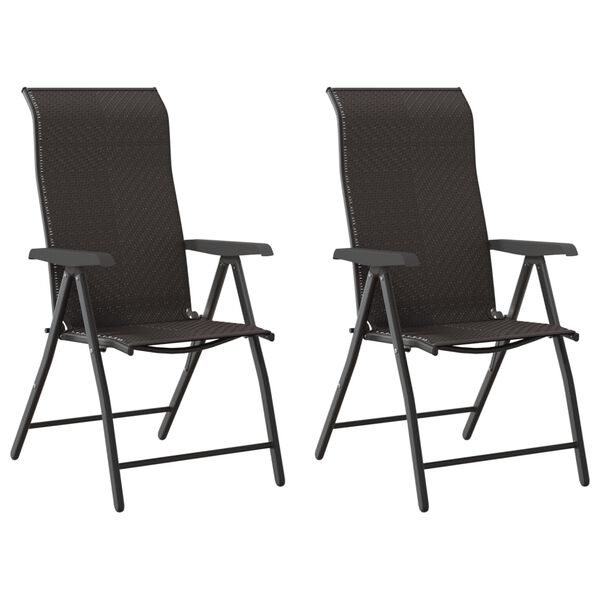 vidaXL Garden Chair Set of 2 Black Coffee PE Rattan, Powder-Coated Steel