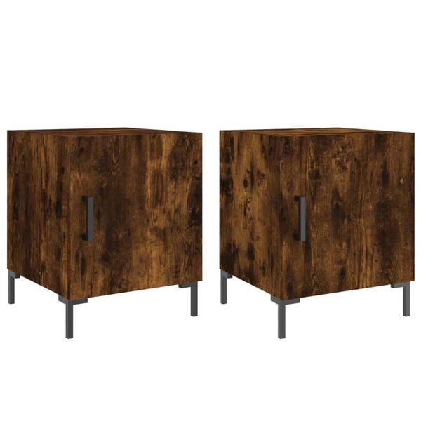 vidaXL Bedside Cabinet Set of 2 Smoked oak Engineered wood, Iron Storage